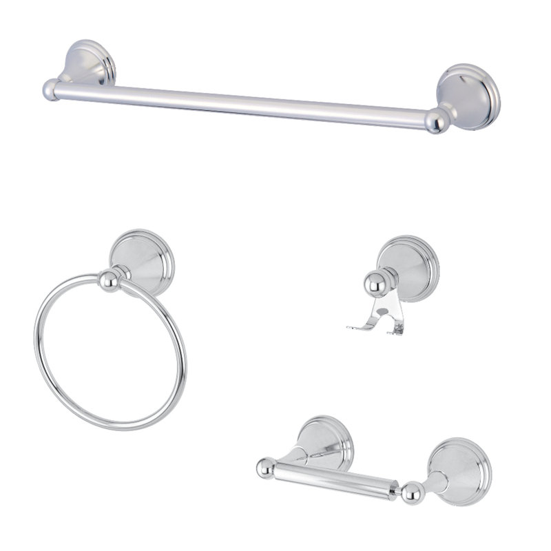 Ensemble de quincaillerie de salle de bain Kingston en laiton 4 pièces, Chrome poli