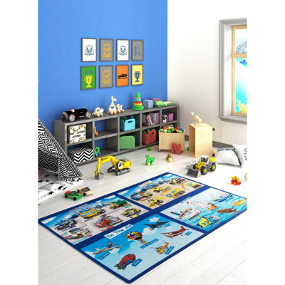 Tapis bleu / jaune touffeté à la machine Rectangle Arreguin