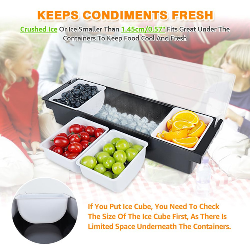 Condiment Garnish Caddy For Bartenders,Bar Garnish Caddy Tray Bar Fruit Caddy With Lid Condiment Container Caddy For Outside Bar,Home Bar (4 Compartment)