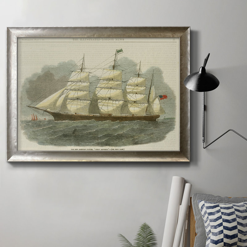 Antique Clipper Ship IV, toile encadrée de qualité supérieure - prête à être accrochée, H 24 po x l 36 po