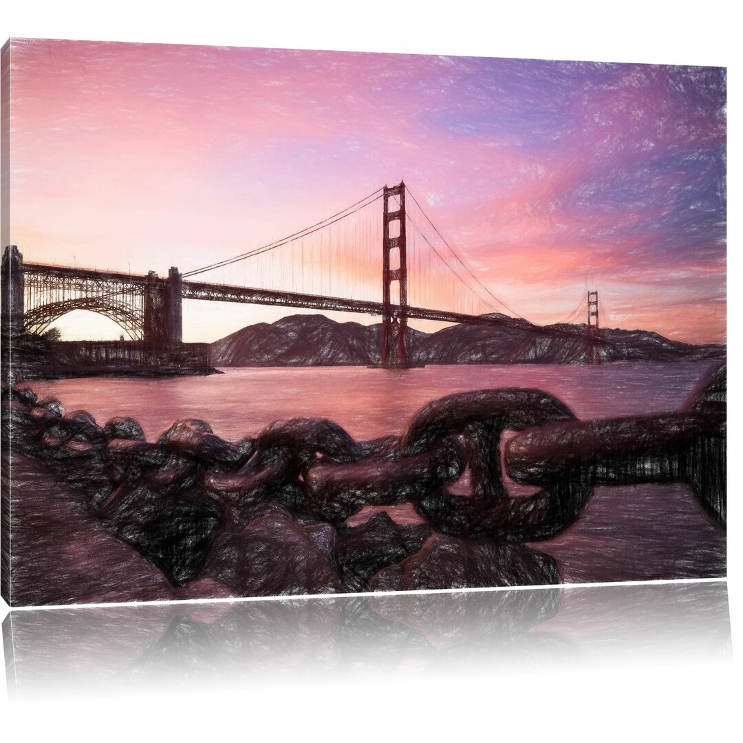 Leinwandbild â€žGolden Gate Bridge im Sonnenuntergangâ€œ, Grafikdruck