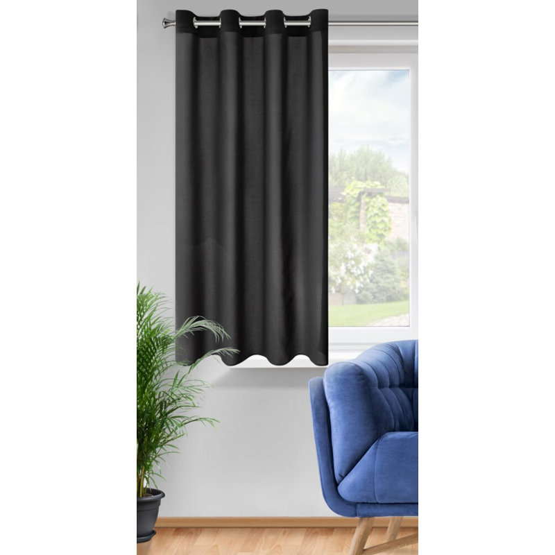 Rita Polyester Standard Eyelet Curtain Panel, Black