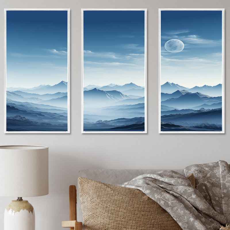 Alpine Mountain Serenity - paysage de montagnes, ensemble d'art mural sur toile, Cadre flottant blanc, 28" H x 36" W x 1" D