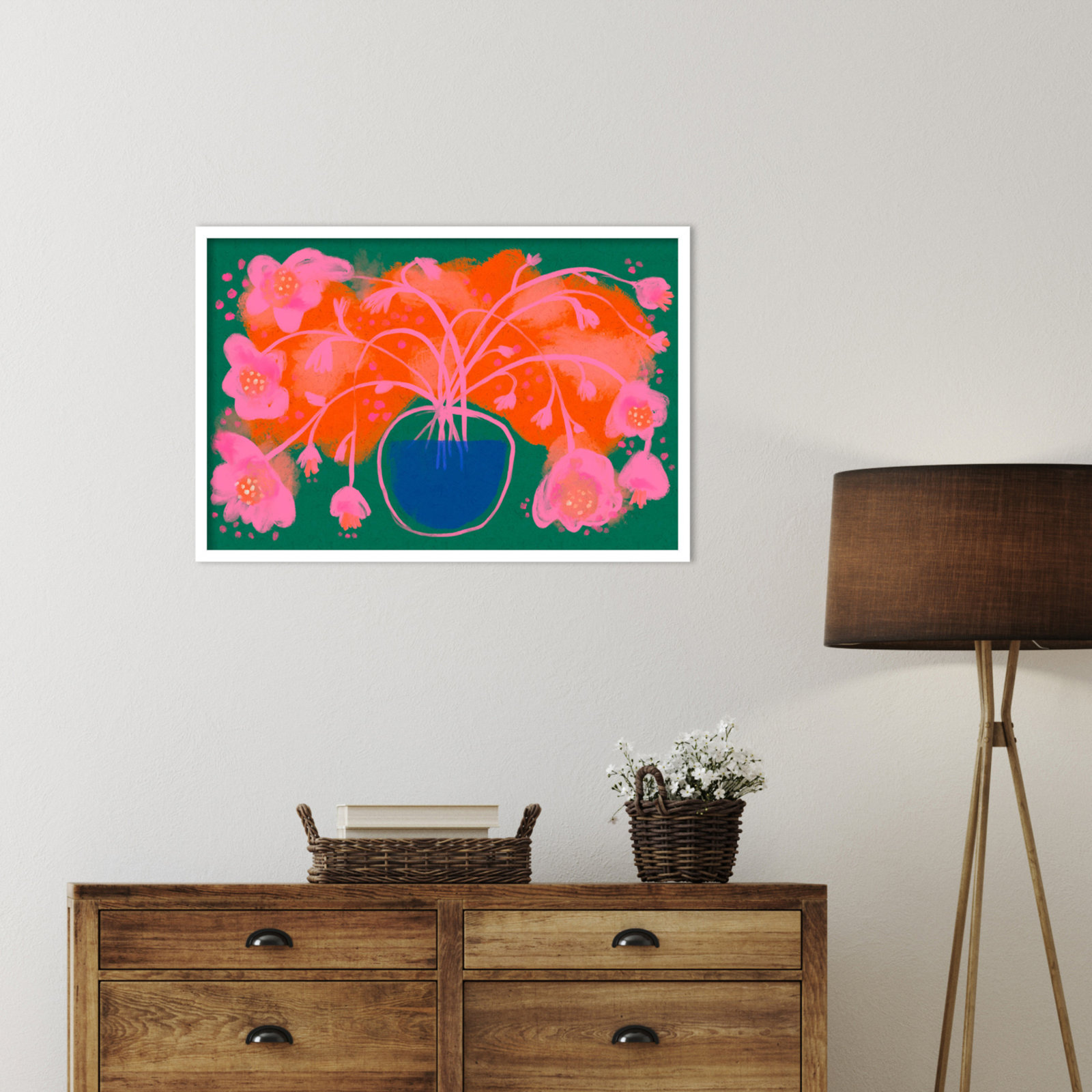Galya "Pink Flower Bouquet" Print, White, 23" H x 33" W