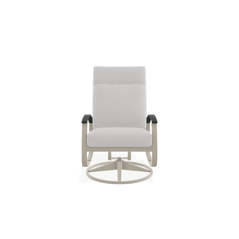 Chaise berçante pivotante réglable avec coussins Askar, Toile Sunbrella® naturel, Graphite classique P30, Blanc brillant