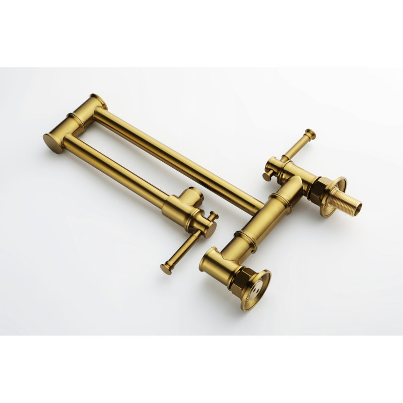 Modern Brass Pot Filler Faucet - Wall Mounted With Foldable Arm Brushed Gold Plating Smooth Water Delivery And Build Folding Structure