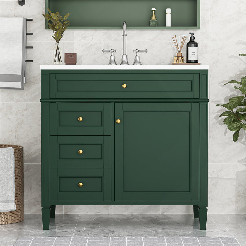 Meuble-lavabo 36 po avec lavabo supérieur, meuble-lavabo moderne avec 2 tiroirs et tiroir escamotable, meuble-lavabo simple