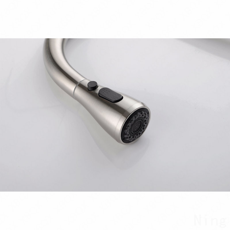 Robinet d'évier de cuisine à poignée simple avec douchette extractible, Nickel brossé