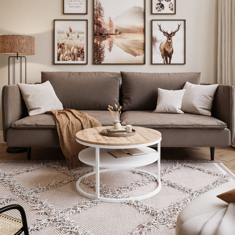 Guarascio Coffee Table with Storage, White,  42" H x 60" L x 60" W, Artisan oak