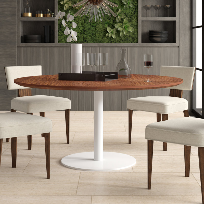 Easy Round Dining Table, Walnut, 29" H x 60" W x 60" L, Matte White
