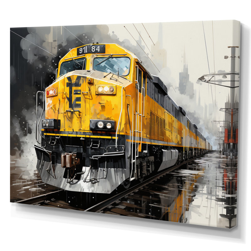Yellow Grey Train Geometric Momentum Yellow II - Transportation Wall Decor, H 12 po x l 20 po x P 1 po, Toile tendue