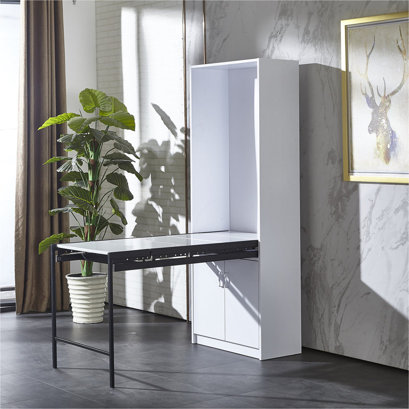 Grande table d'écriture convertible pliable dans la maison pour économiser de l'espace, poste de travail multifonctionnel, bureau escamotable avec grand espace de rangement
