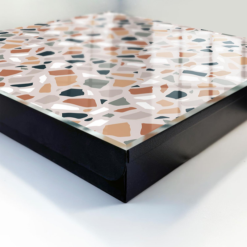 Key cabinet for home, Opens to the right, 30x30x5, White, Asymmetrical shapes brown cream gray, 