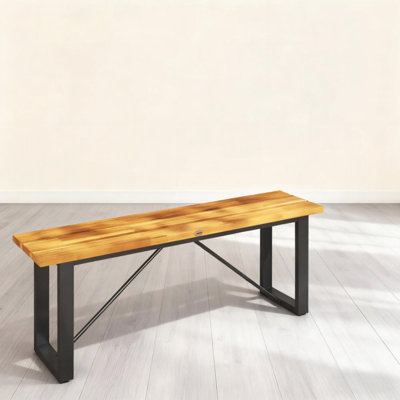 2-Person Backless Garden Bench for Porch, Park, Teak