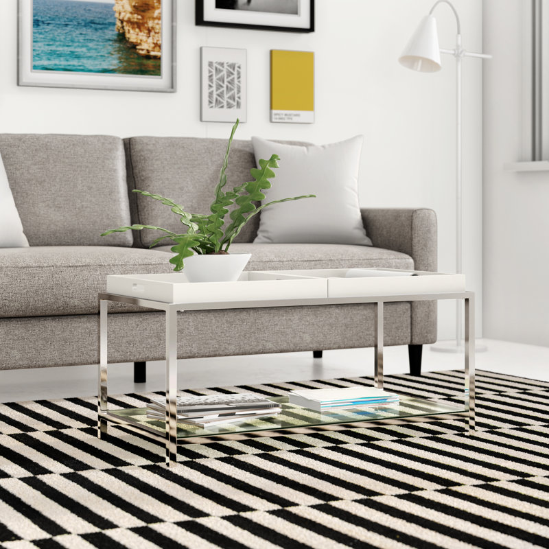 Table basse avec tablette et plateaux amovibles 34,75 po Planas, blanc