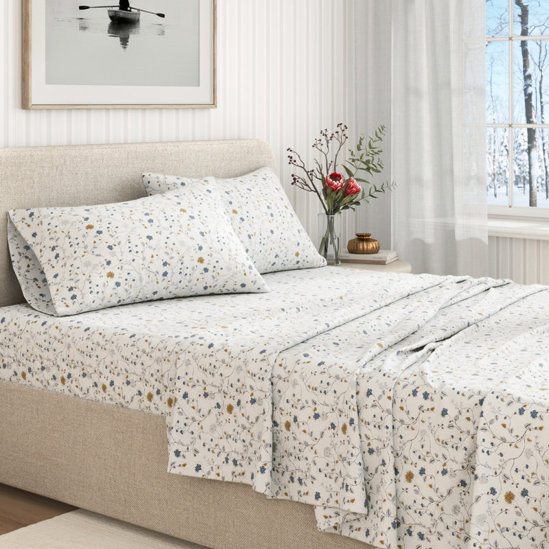 Ensemble de draps 100% flanelle de coton, Ensemble de draps pour lit simple avec 1 taie d'or