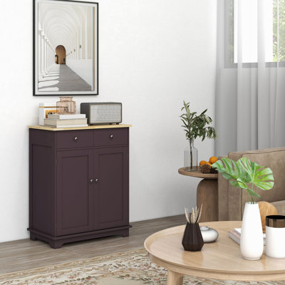 Modern Sideboard Cabinet - With Solid Wood Countertop For Kitchen Storage, 2 Drawers, Doors, Adjustable Shelf Coffee Bar Storage Countertop,