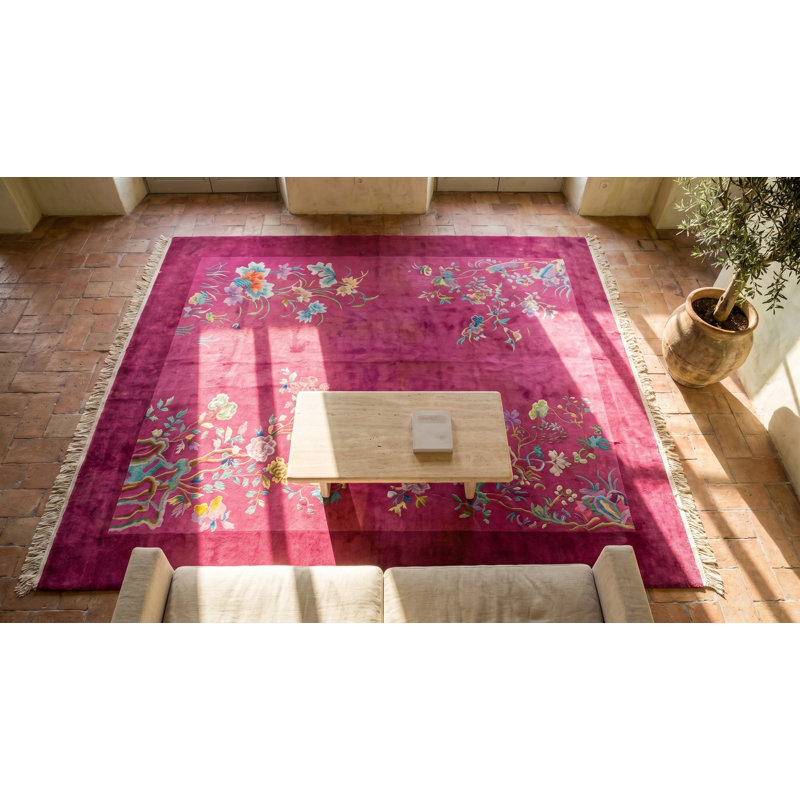 Vibrant Pinkish Purple Color Room Size Chinese Art Deco Wool Antique Rug