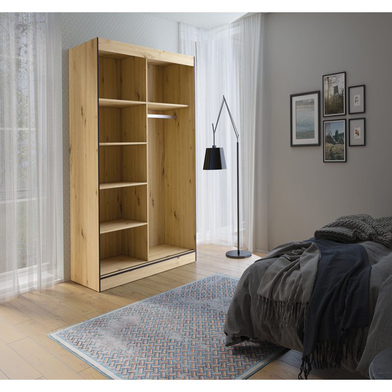 Janaka 2 Door Manufactured Wood Wardrobe, Artisan Oak/Black, 216cm H x 120cm W x 65cm D