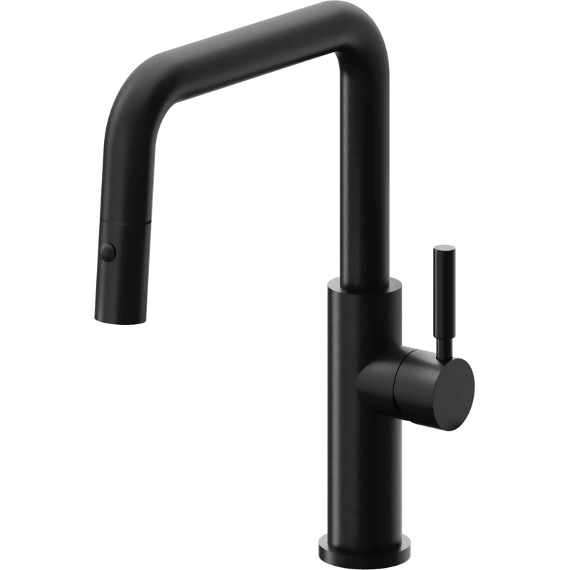 Corsano Contemporary Pull Down Kitchen Faucet with Button Sprayer Quad Spout and ST Series Handle, Antique Copper Flat