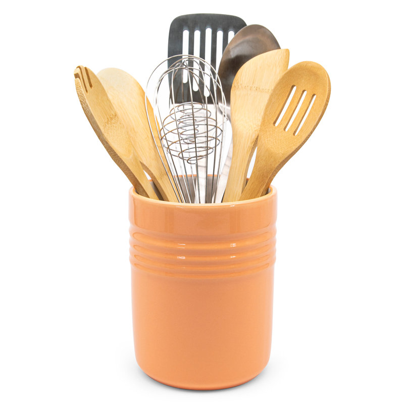 Ceramic / Porcelain Round Utensil Crock, Coral