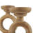 Wood Circular Ring Decorative Brown Candle Holder Set