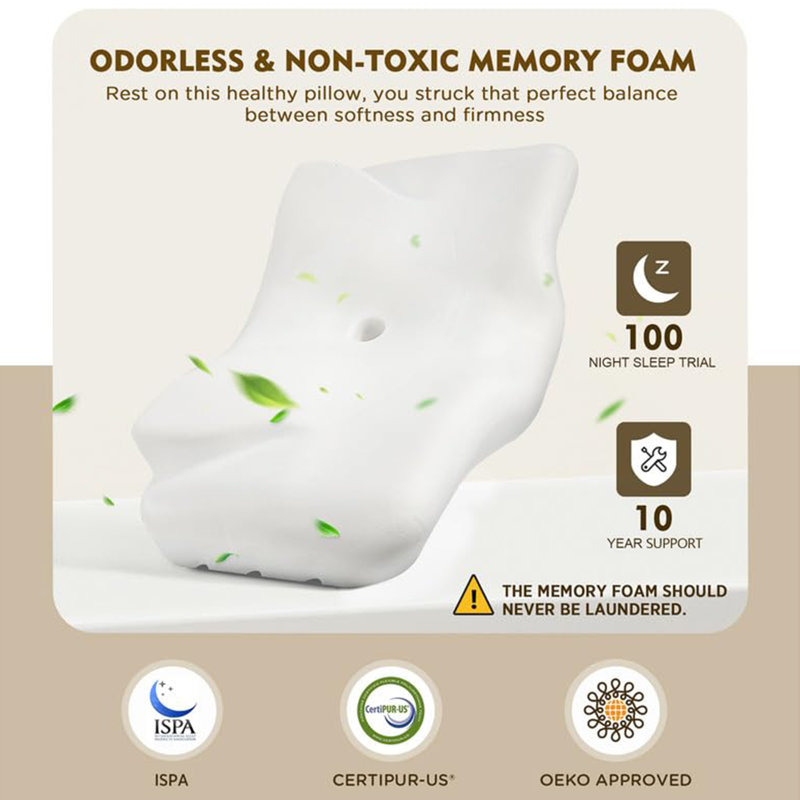 Oreiller cervical pour soulager la douleur au cou, coussins en mousse viscoélastique inodore avec étui rafraîchissant, oreiller orthopédique réglable pour dormir, soutien pour les personnes qui dorment sur le dos
