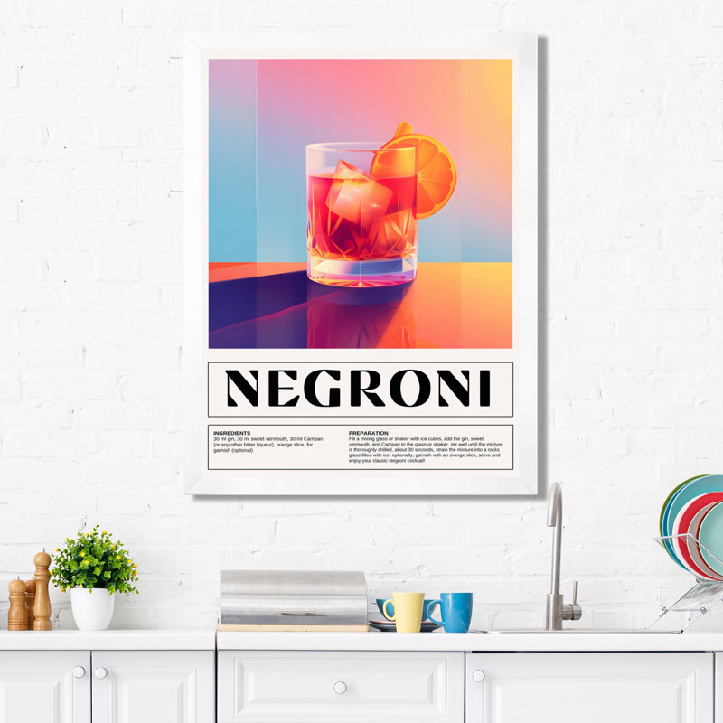 Décoration murale verre à l'ancienne «Negroni On The Rocks», Toile encadrée blanche avec une seule photo