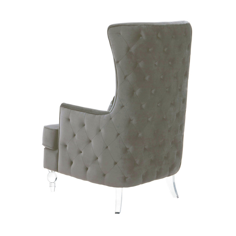 Fauteuil à oreilles en velours Aubree, Polyester gris