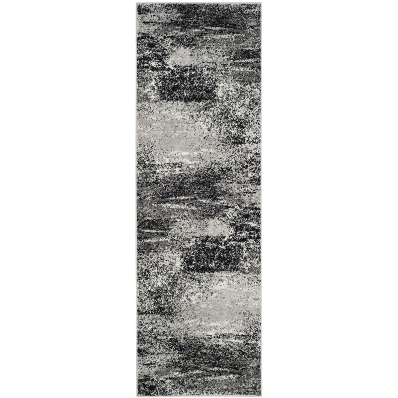 Algonquin Performance Abstract Rug, Runner 2'6" x 16', Silver/Gray