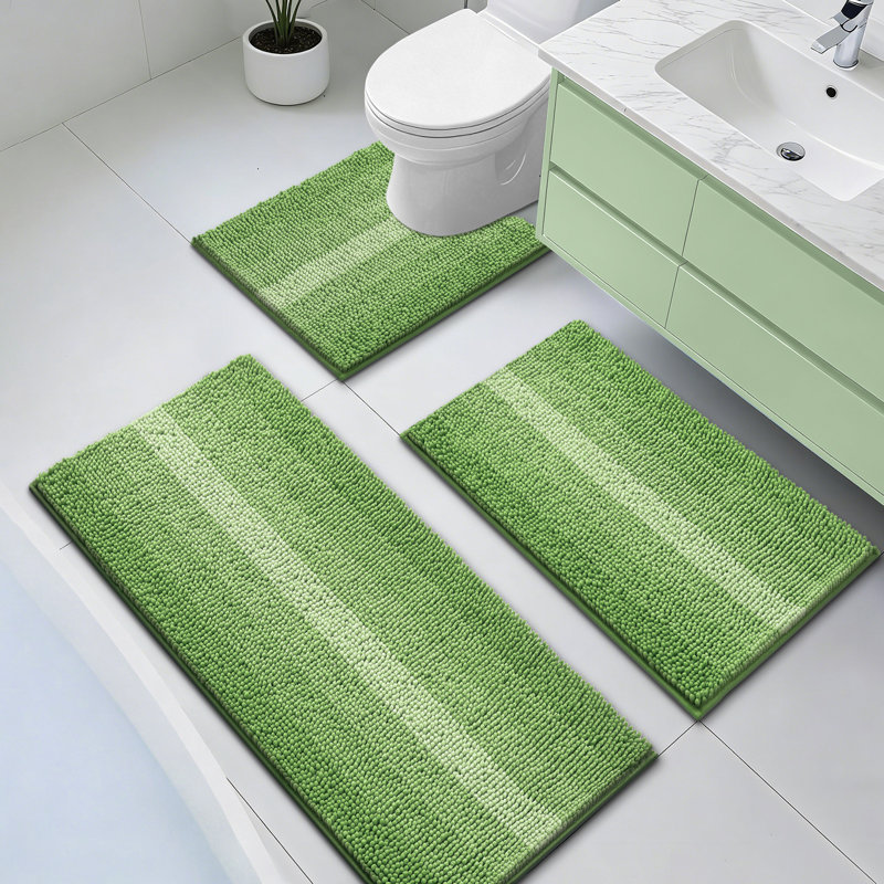 Tapis de bain en chenille à rayures dégradées (ensemble de 3), Vert
