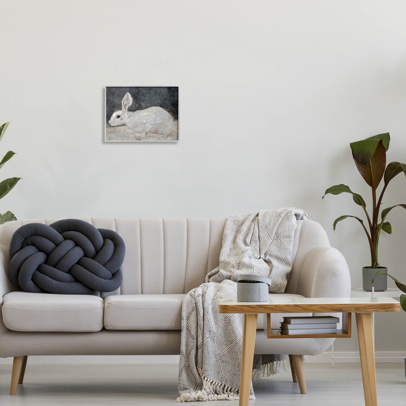 Lapin blanc, estampe numérique classique avec lettrage et doublure, H 11 po x l 14 po x P 1,5 po, Estampe numérique Farmhouse