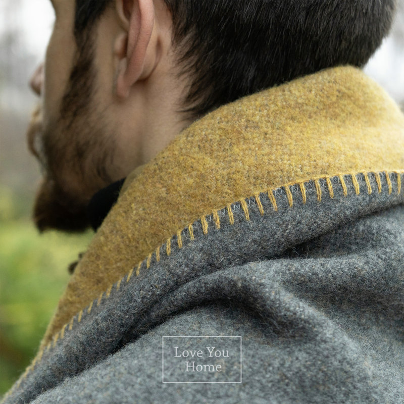 LoveYouHome Blanket, Grey/Mustard, 150 cm W x 215 cm L