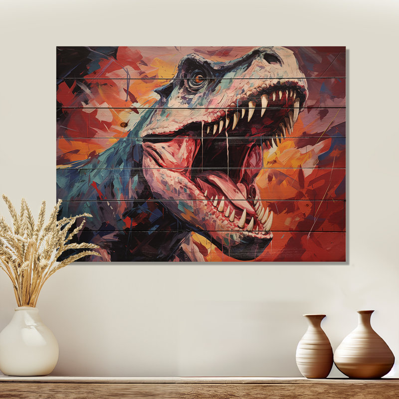 Popart Trex Dinosaur II - dinosaure sur bois, H 34 po x l 44 po