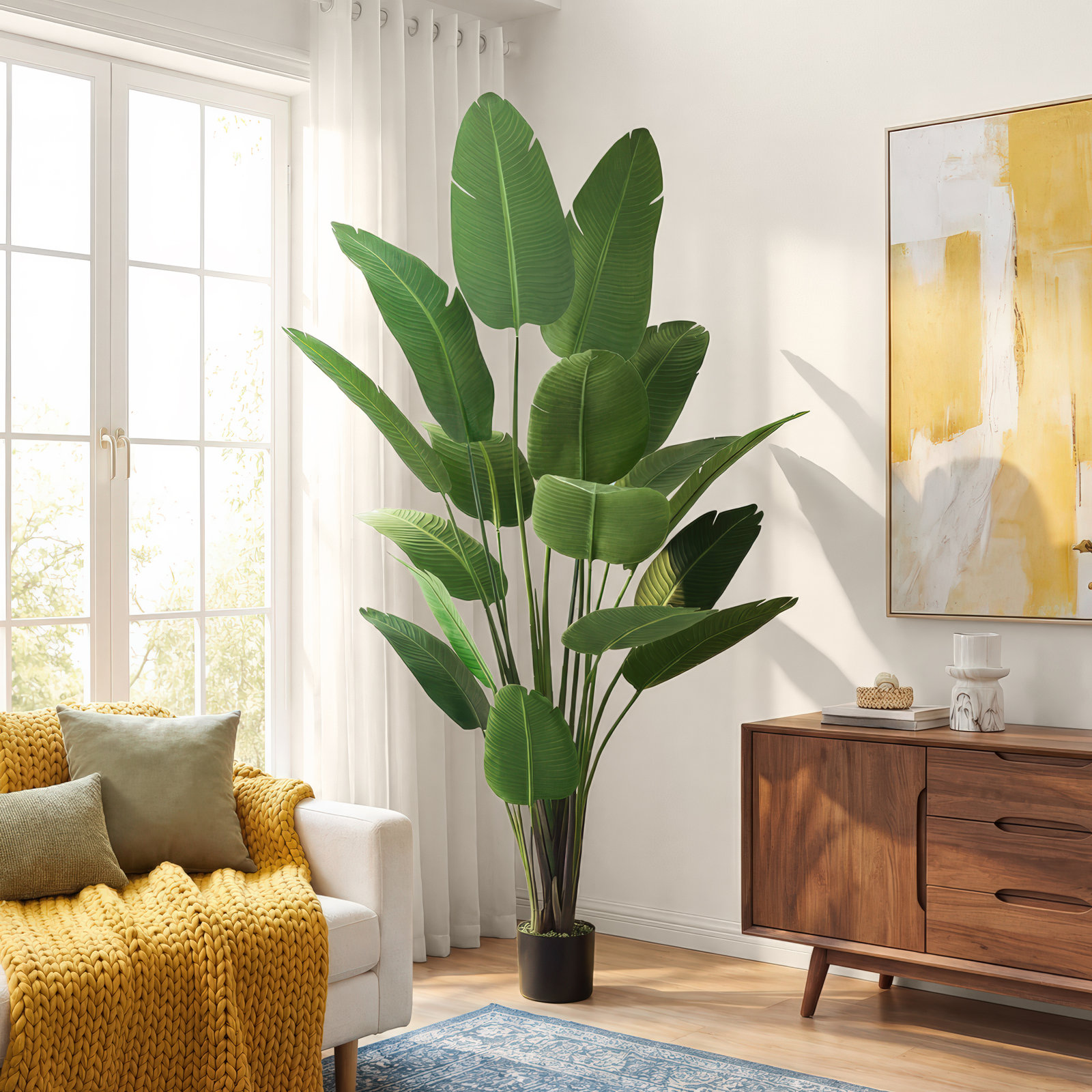 Birch Lane™ Artificial Bird of Paradise in Pot with Dried Moss, UV Resistant, 4 / 5 / 6 / 7 Feet, 80" H x 7" W x 7" D