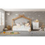 Lit simple en bois blanc et naturel - 2 tiroirs de rangement et 4 étagères à livres confortables pour chambre à coucher avec structure en bois