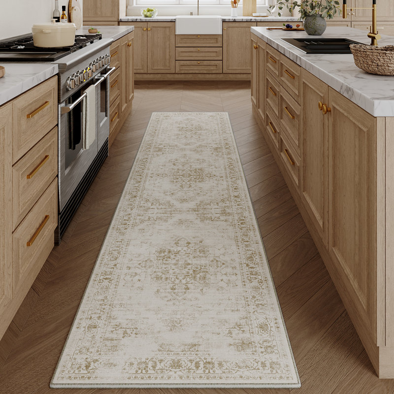 Elaine Machine Washable Oriental Area Rug With Non-Slip Backing, Runner 2' x 8' 