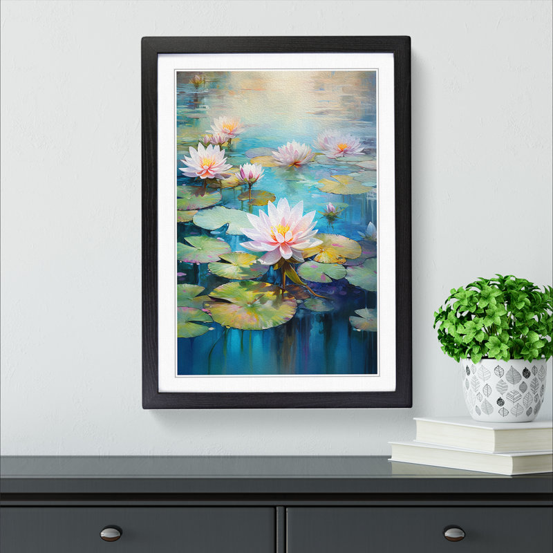 Water Lily Action Painting No.2 - Framed Print, 34cm H x 25cm W x 2cm D, Black 