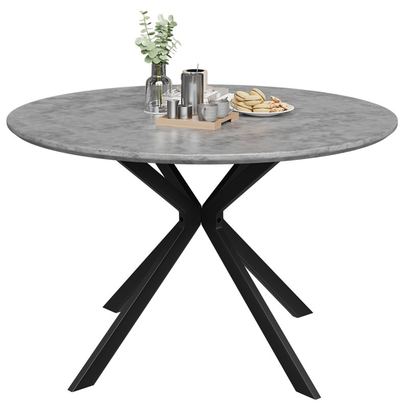 46.5" Wood Round Dining Table, Gray, Black