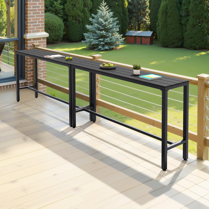Table de bar rectangulaire en métal pour l'extérieur (ensemble de 2), Noir, H 37,09 po x l 55,12 po x P 15,67 po