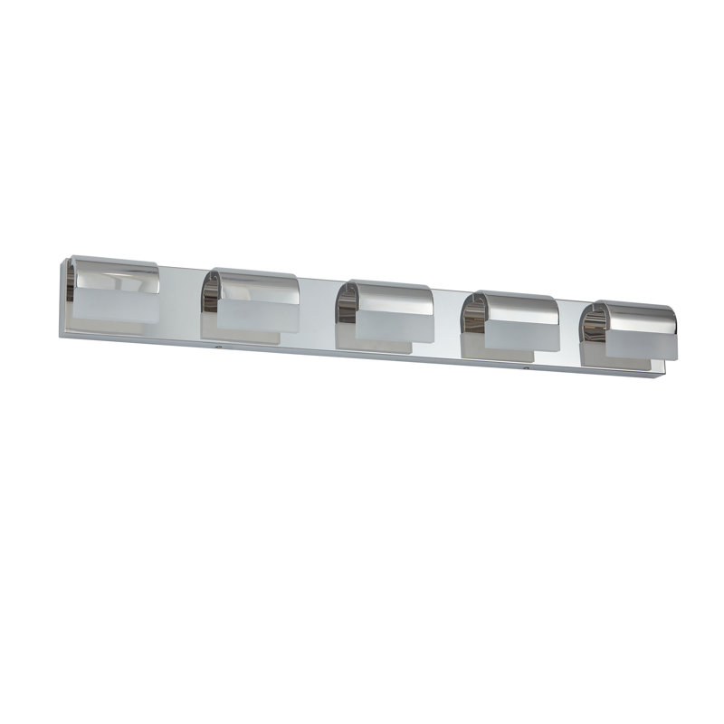 Éclairage de meuble-lavabo moderne pour salle de bain à DEL, 5 lumières, H 4,3 po x l 38,2 po x P 3,5 po, Chrome chrome
