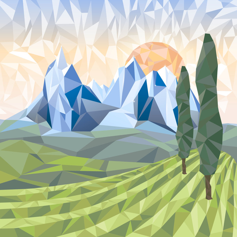 Stylized Landscape In Origami by Mart_m - Wrapped Canvas Print, 122cm H x 122cm W x 3.8cm D