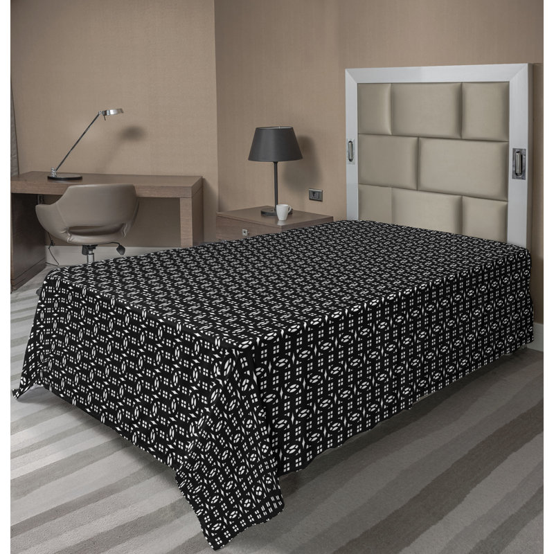 Drap plat moderne de style bohème Ambesonne, Gris anthracite, gris, blanc / abstrait, Drap plat pour lit simple
