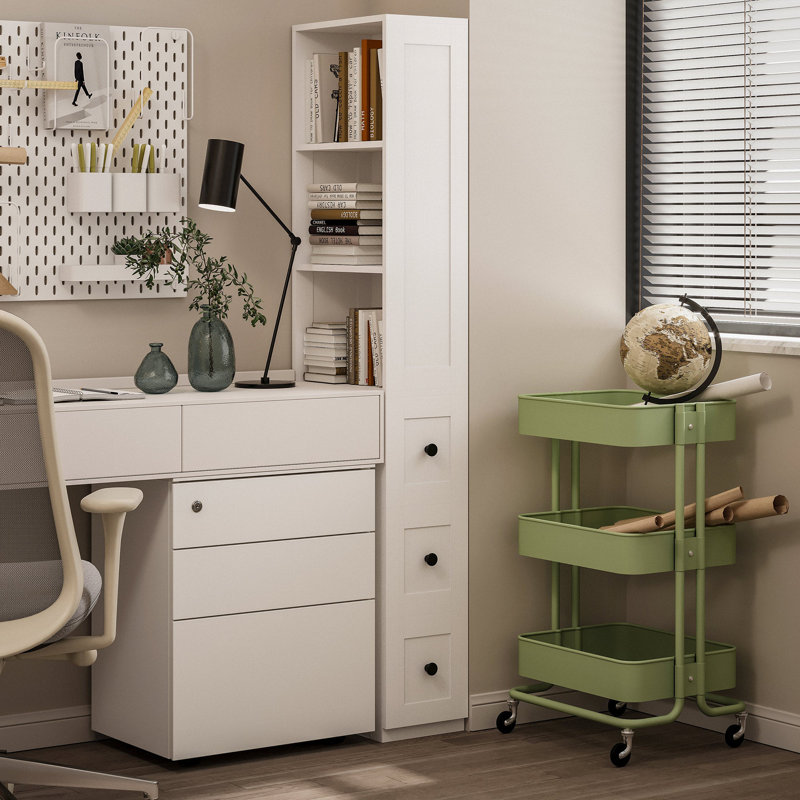 Bathroom Tall Thin Storage Cabinet with 3 Adjustable Shelves, White