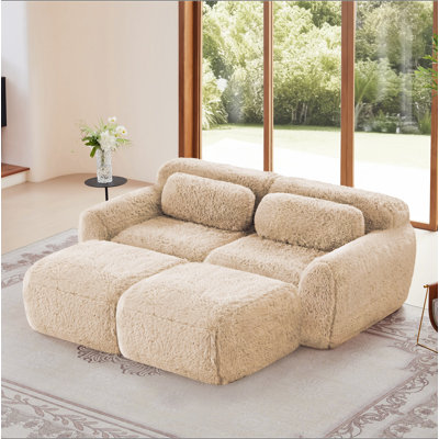 80''Soft Plush Fabric,Boneless Sofa,No Assembly Required,Bottom Anti-Slip Design With Chaise,With Ottoman,Deep Seat Design,32D High Density Sponge Free Combination For Study