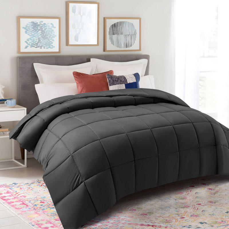 Breathable All-Season Faux Down Comforter, Édredon très grand, Gris