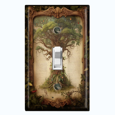 Metal Light Switch Plate Outlet Cover (Green Tree Of Life Frame - Single Toggle)
