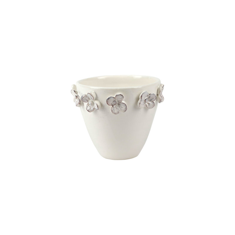 White Terra Cotta Floral Small Cachepot