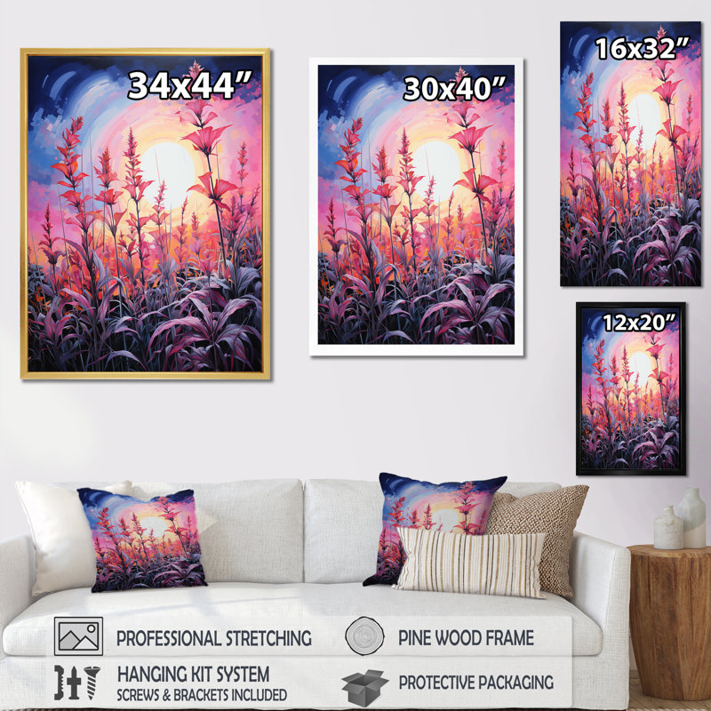 Neon Pink Herbs par The Moon II, reproduction d'art sur toile, Cadre flottant blanc, H 32 po x l 24 po