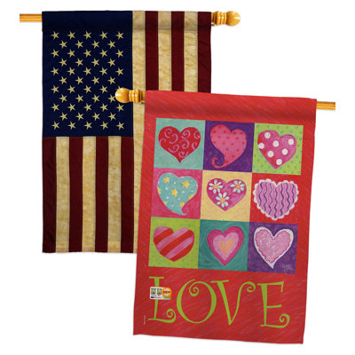 Drapeau de maison «Love Hearts» à 2 côtés en polyester 40 po x 28 po